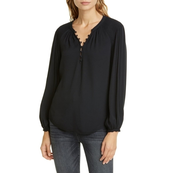 Joie Addalla blouse black crepe poet sleeves top women's size medium - Picture 1 of 8